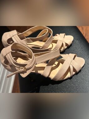 Textured Beige Strappy High Heel Sandals